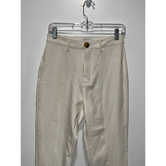 Danielle Bernstein Cream High-Waisted Slim Fit Cotton Pants Women's Size 6 - Picture 2 of 8